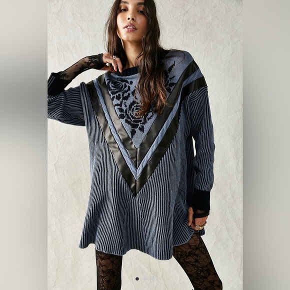 Free People Florence Sweater Mini Dress in Blue - Picture 1 of 5